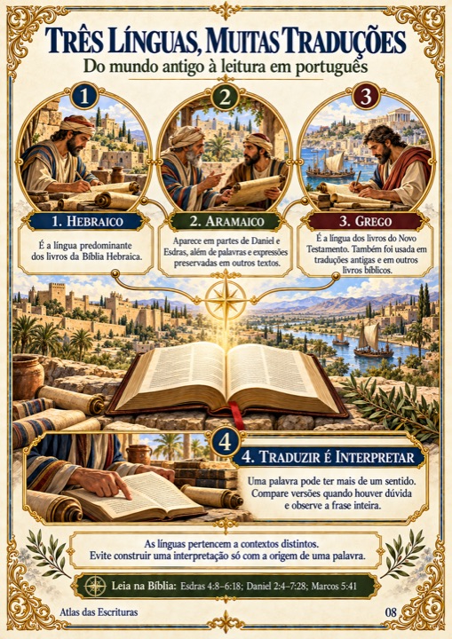 Página do Atlas: Três línguas, muitas traduções